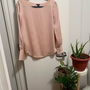 Ann Taylor Boatneck Silk Light Pink Long Sleeve